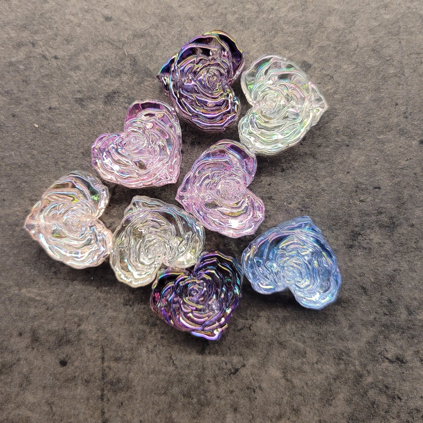 Acrylic flat heart bead hole goes from top to bottom- multi color- 25pcs