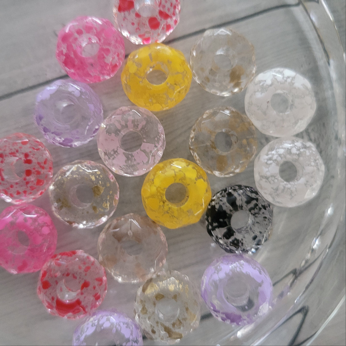 Spacer beads- colorful splatter pattern- big hole spacer