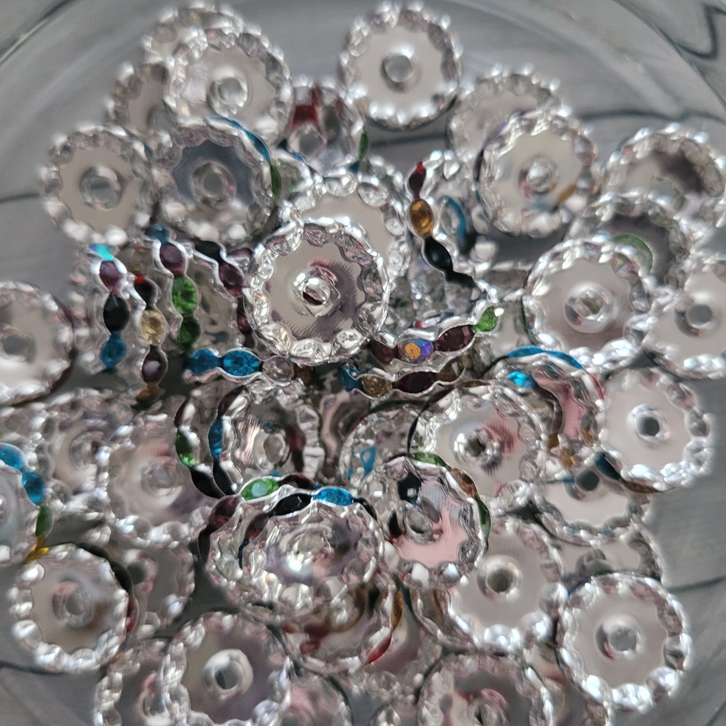 Spacer beads- 15mm multi color silver