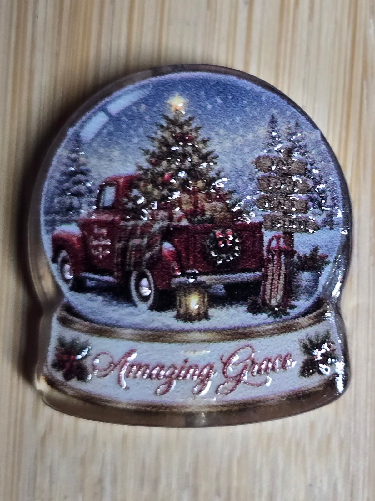 Acrylic focal beads- red truck holidays