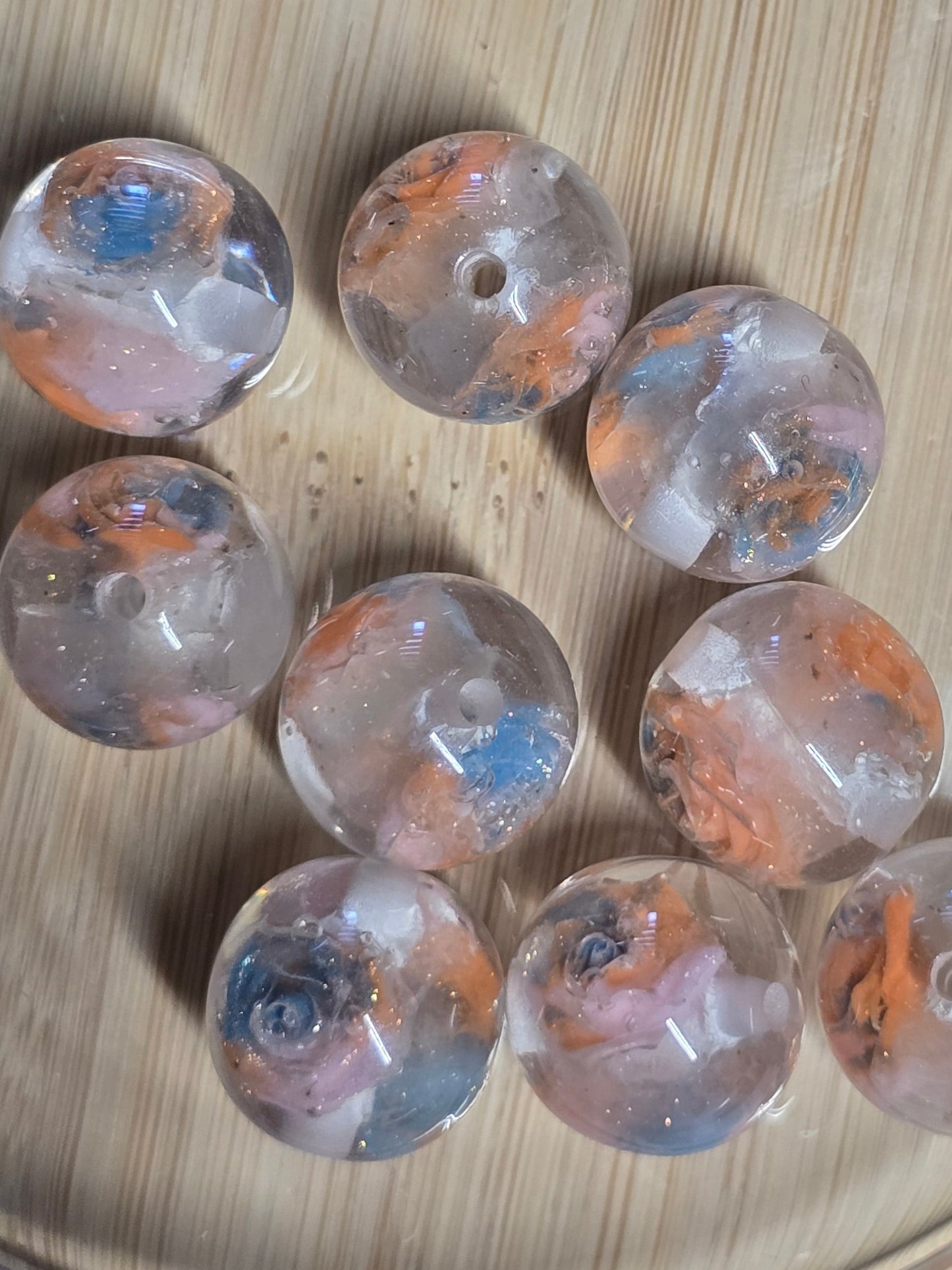 Acrylic 16mm orange and blue flower bead