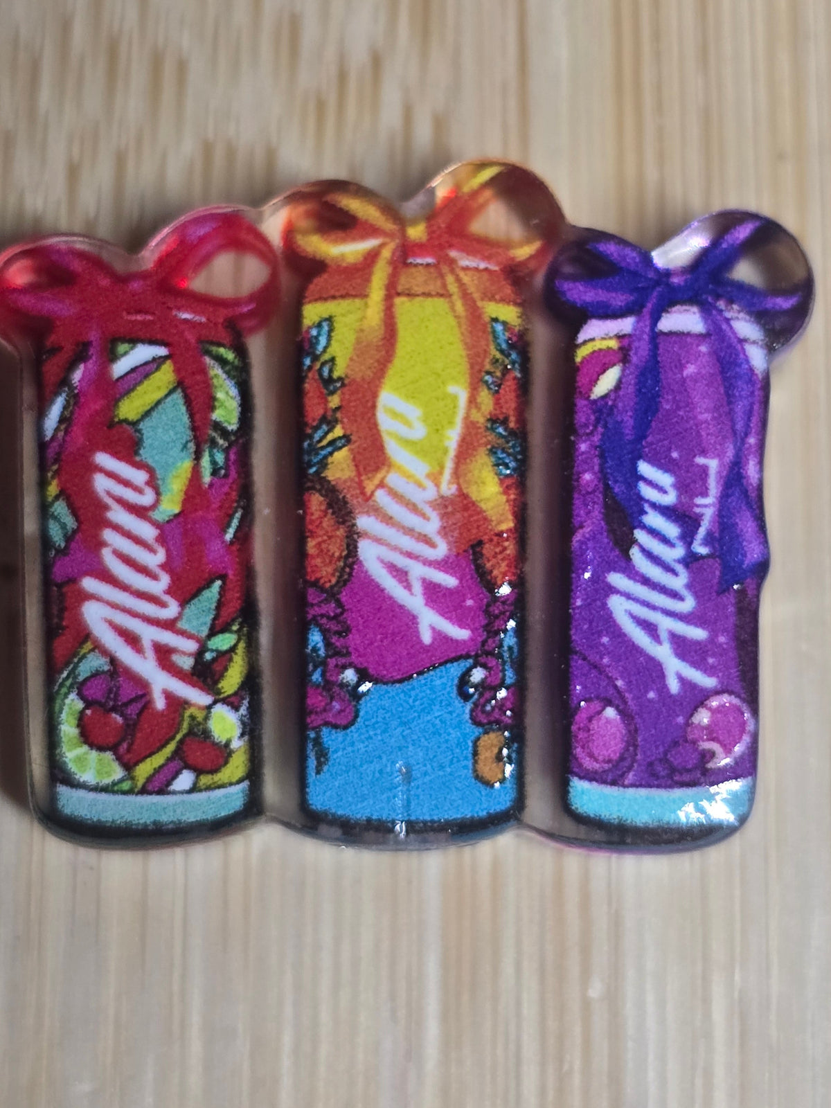 Acrylic focal beads- energy drink with bow