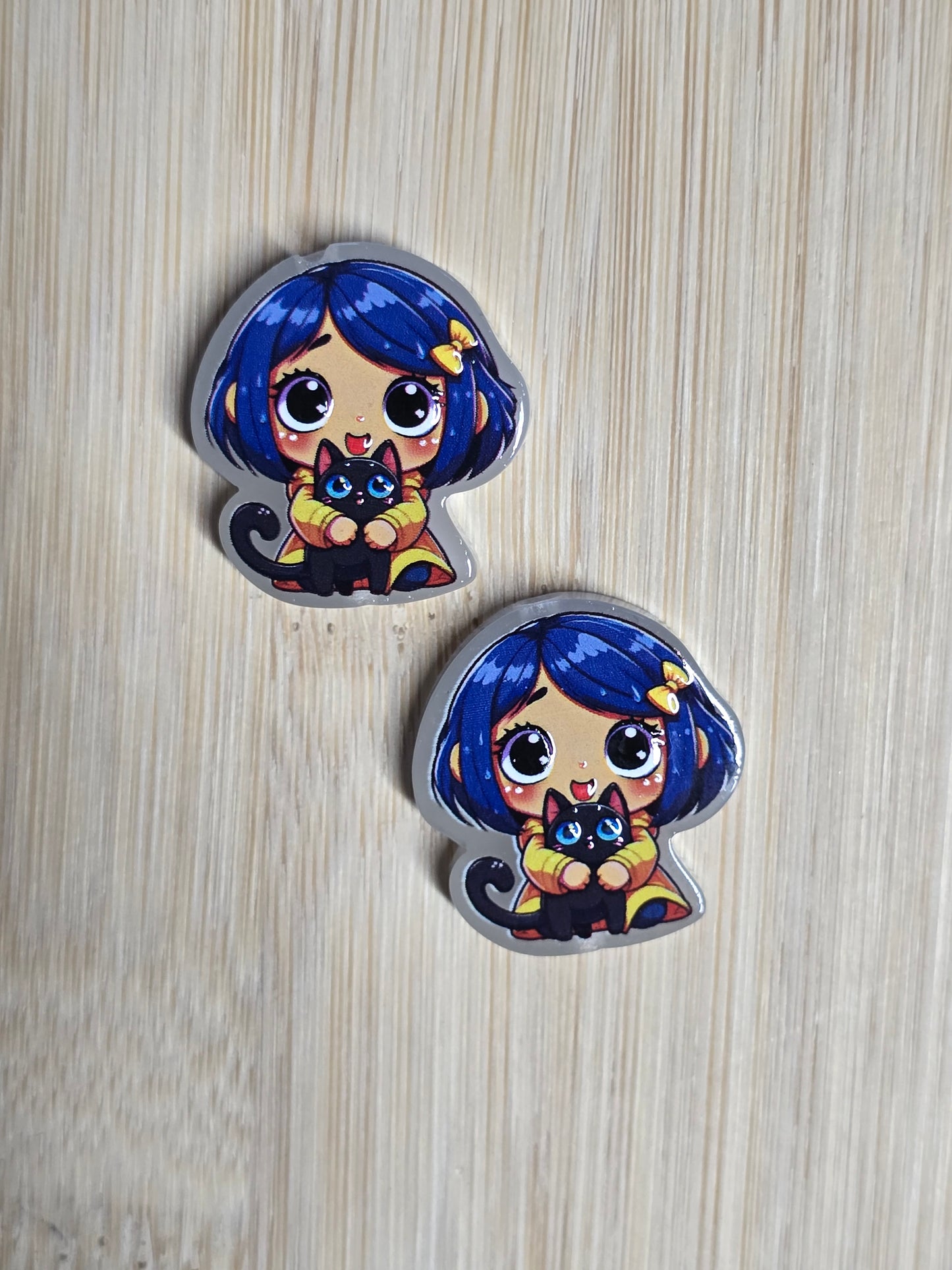 Acrylic focal beads blue hair girl with cat