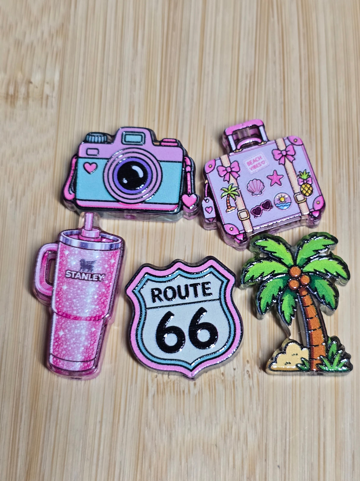 Acrylic focal beads pink route 66 inspired