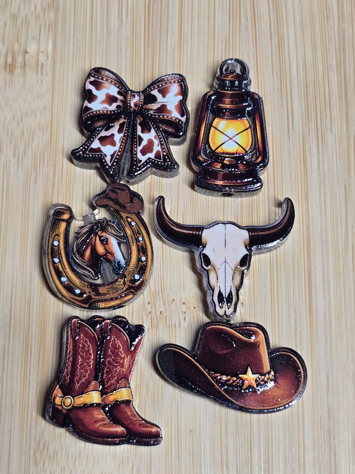 Acrylic focal beads western themed