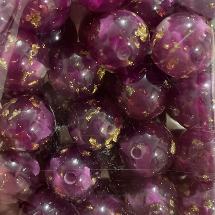 16mm purple with gold acrylic beads