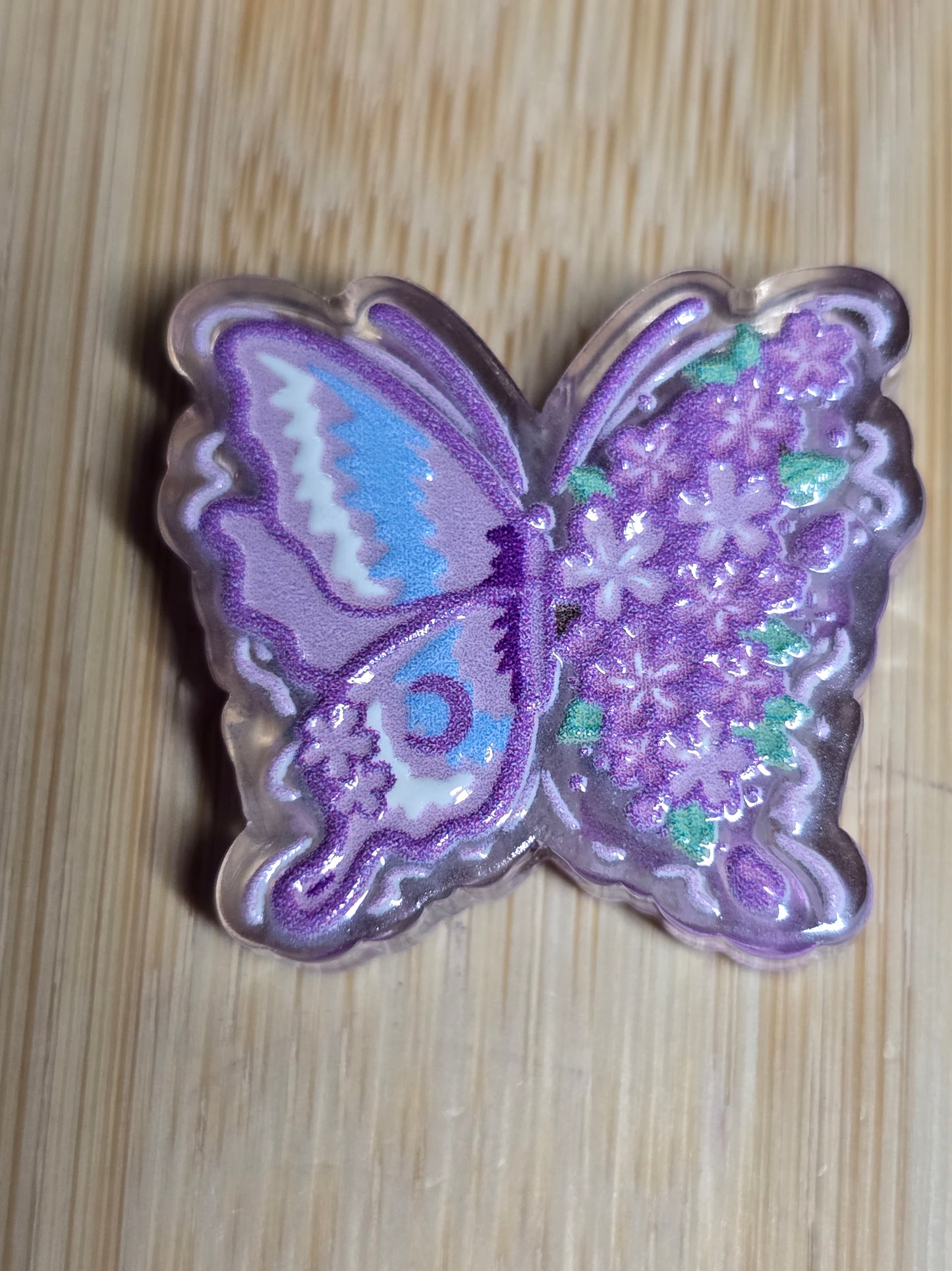 Acrylic focal beads light purple butterfly with purple flowers