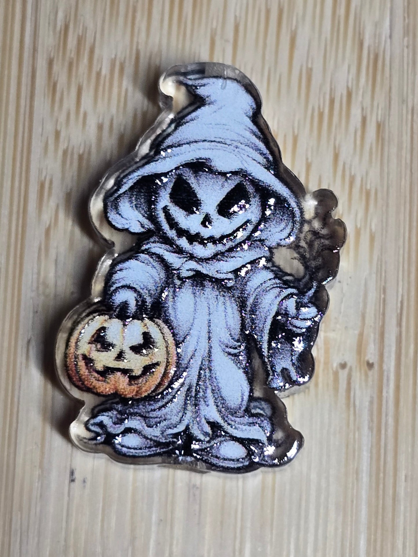 Acrylic focal beads Halloween costume with pumpkin pail