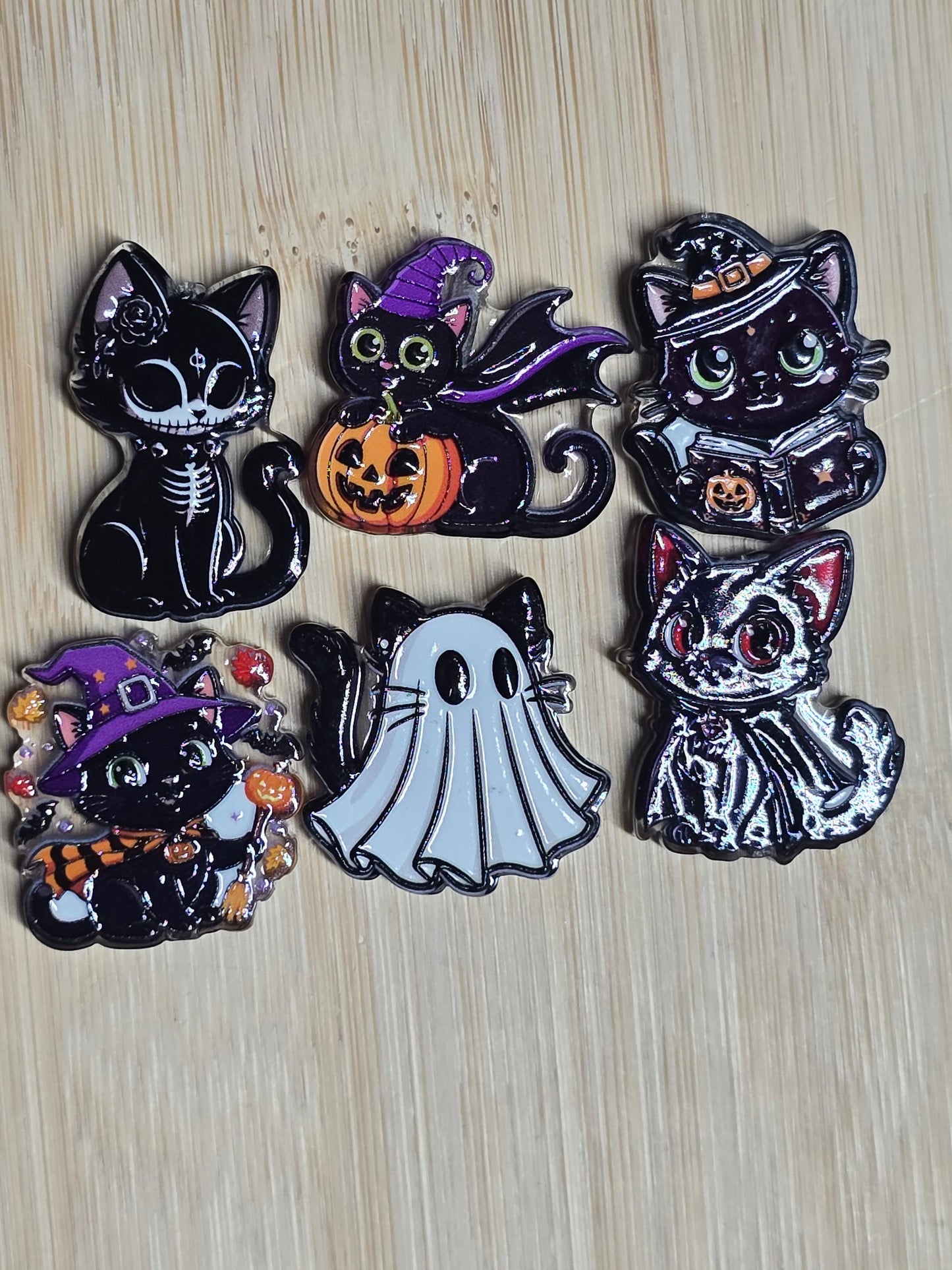Acrylic focal beads Halloween cat themed