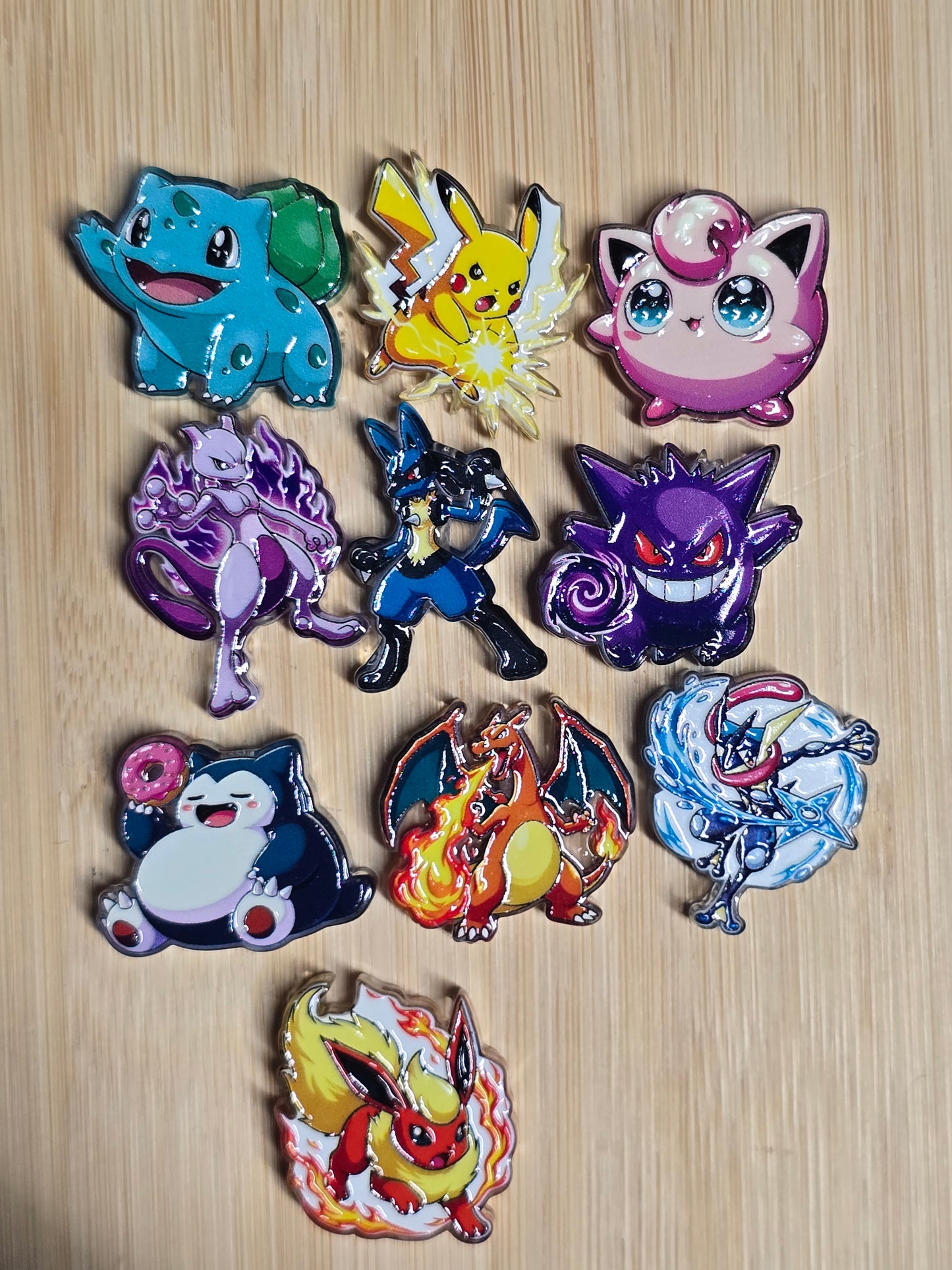 Acrylic focal beads- 10pc mix- pokemon characters