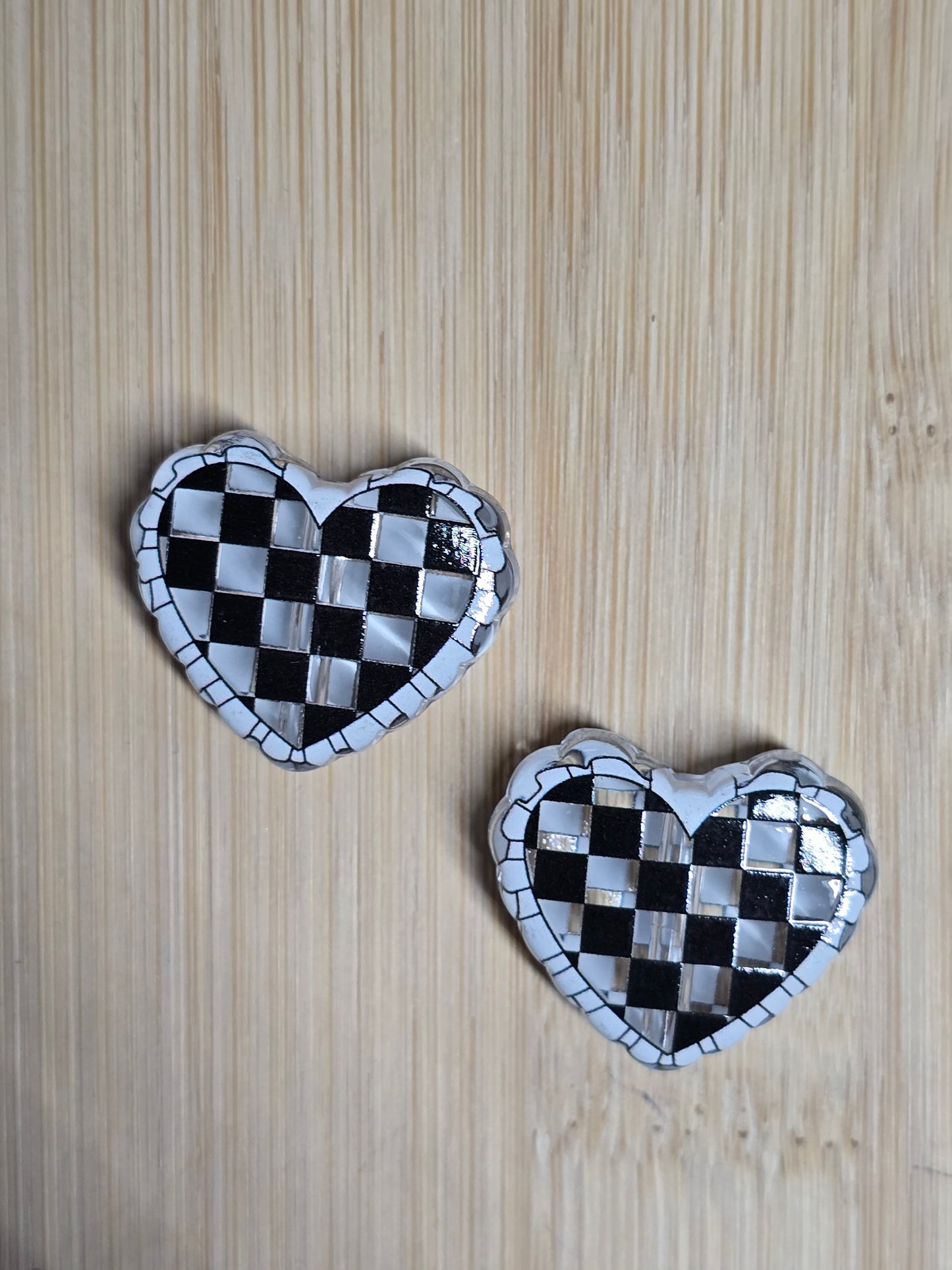 Focal acrylic focal beads checkered heart