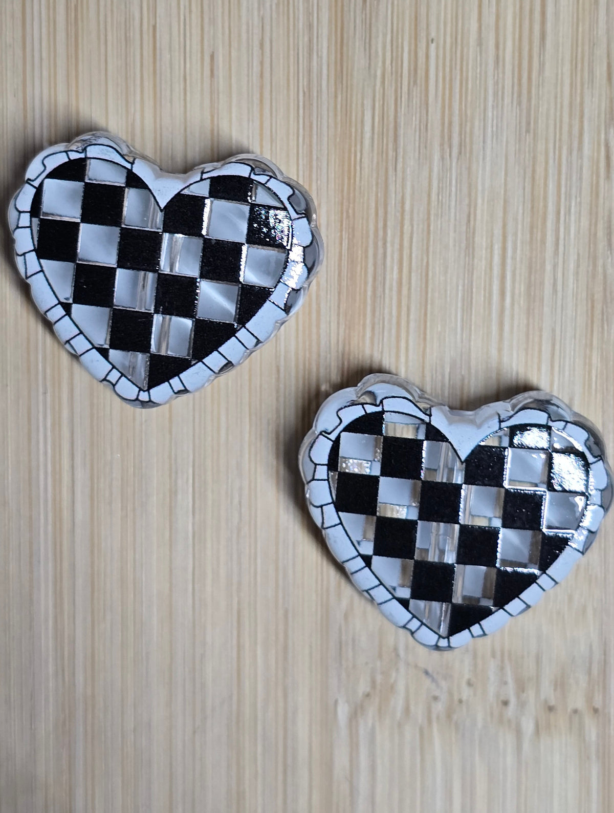 Focal acrylic focal beads checkered heart