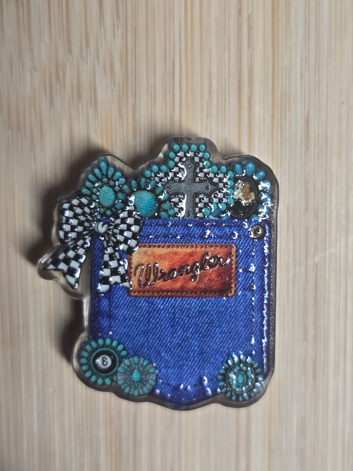 Acrylic focal beads denim pocket