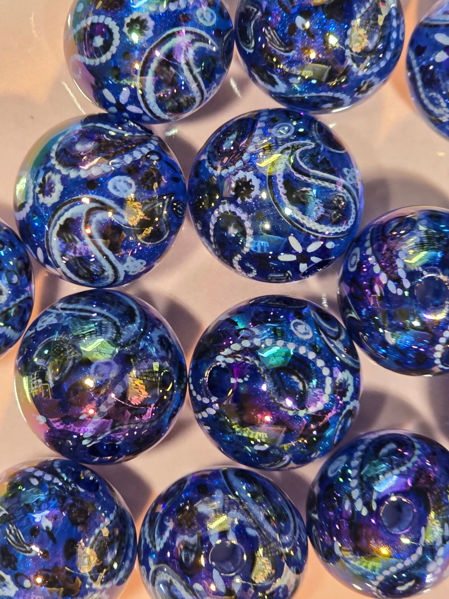 Acrylic beads 16mm dark blue paisley