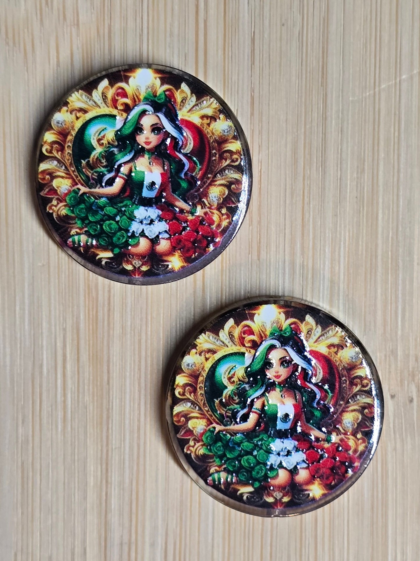 Acrylic focal beats- girl wearing mexican colors