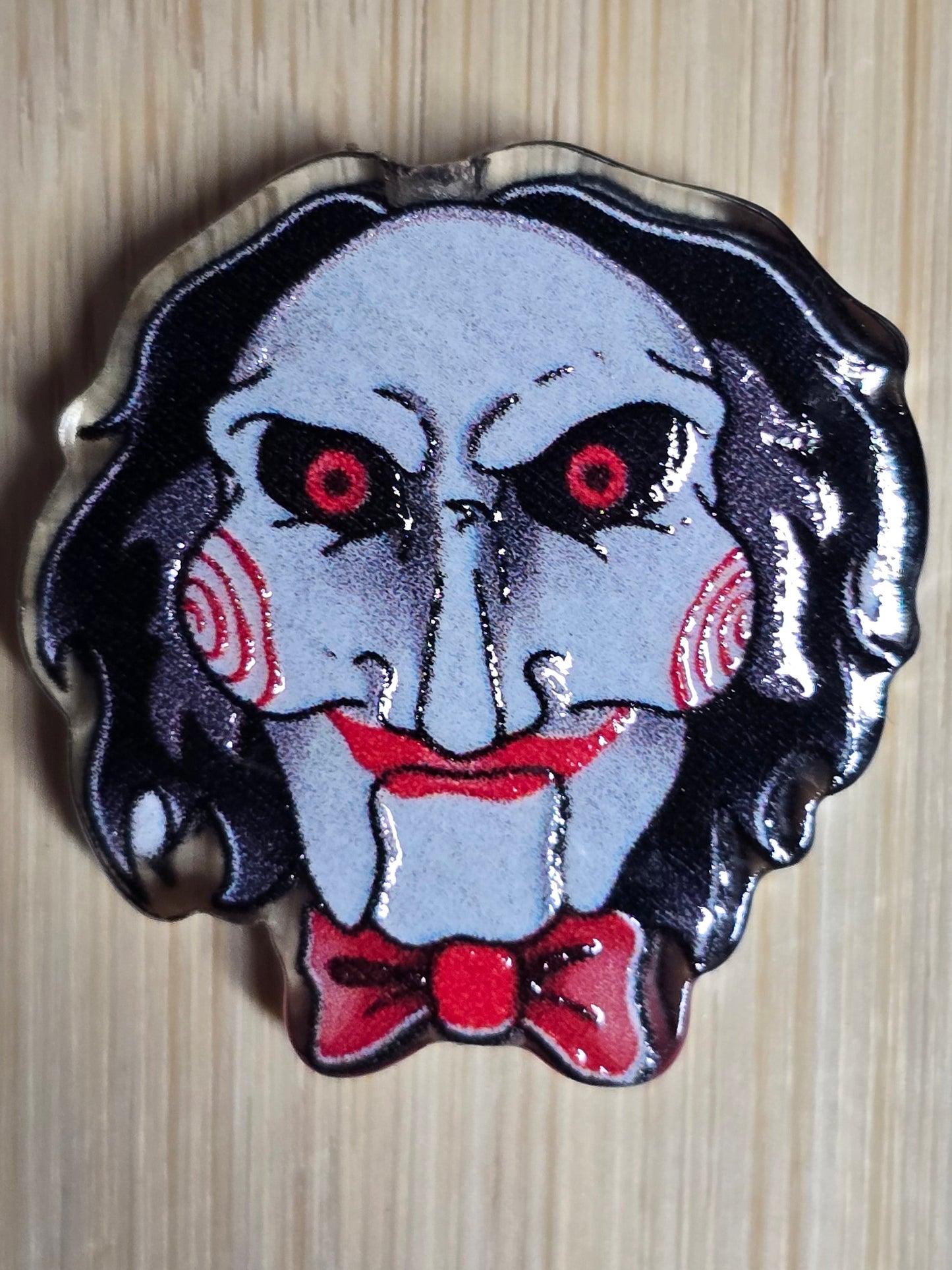 Acrylic focal beads red/blk horror face