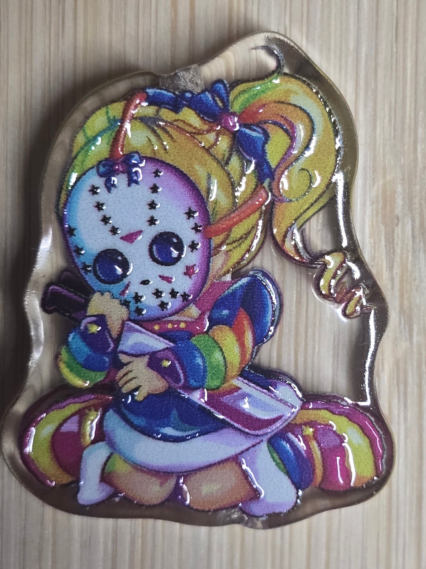 Acrylic focal beads rainbow girl with horror mask