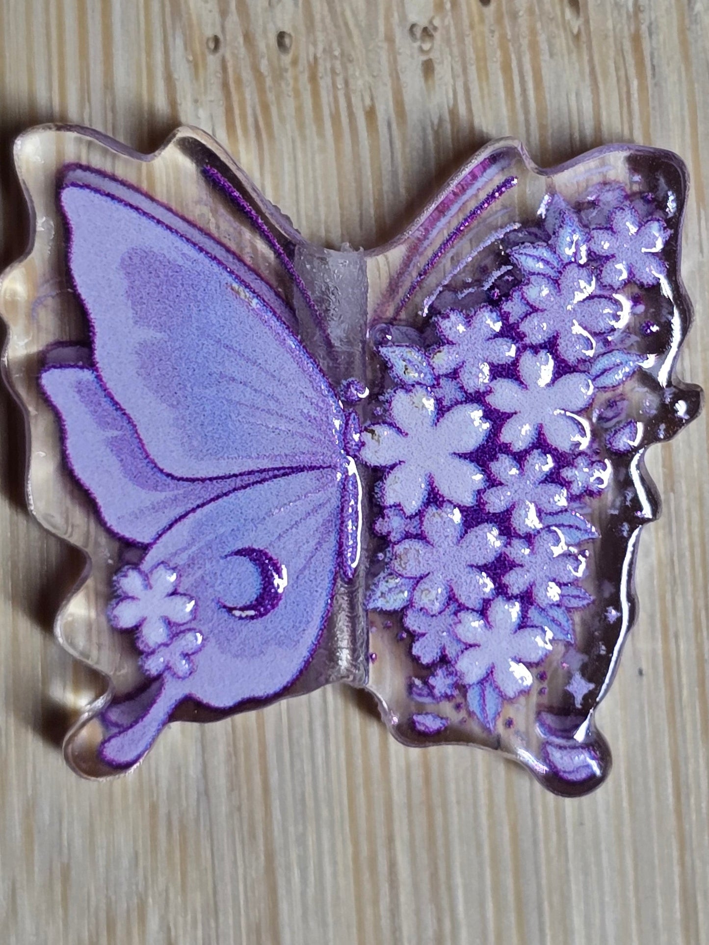 Acrylic focal beads purple butterfly with flowers