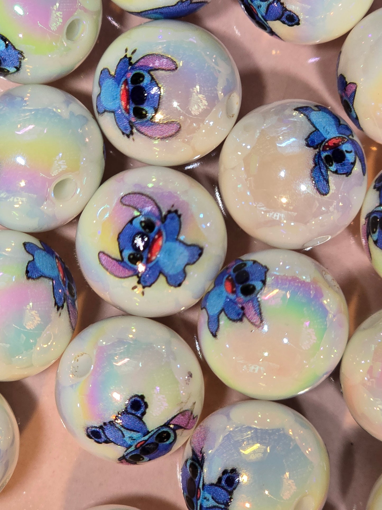 Acrylic 16mm white blue Alien beads