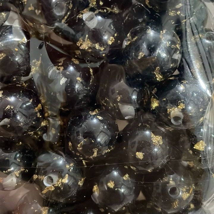 16mm Black with gold beads