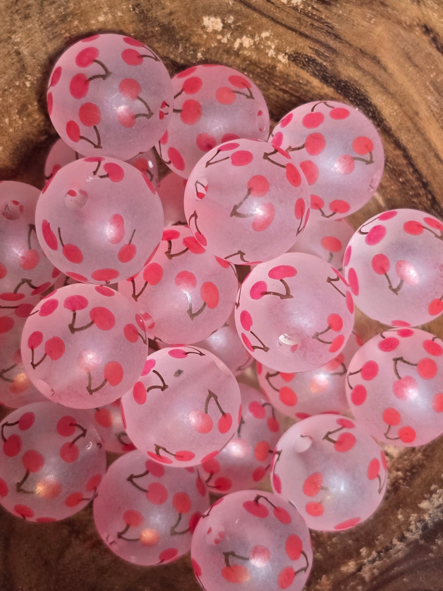 Acrylic 16mm light pink beads with cherries all over