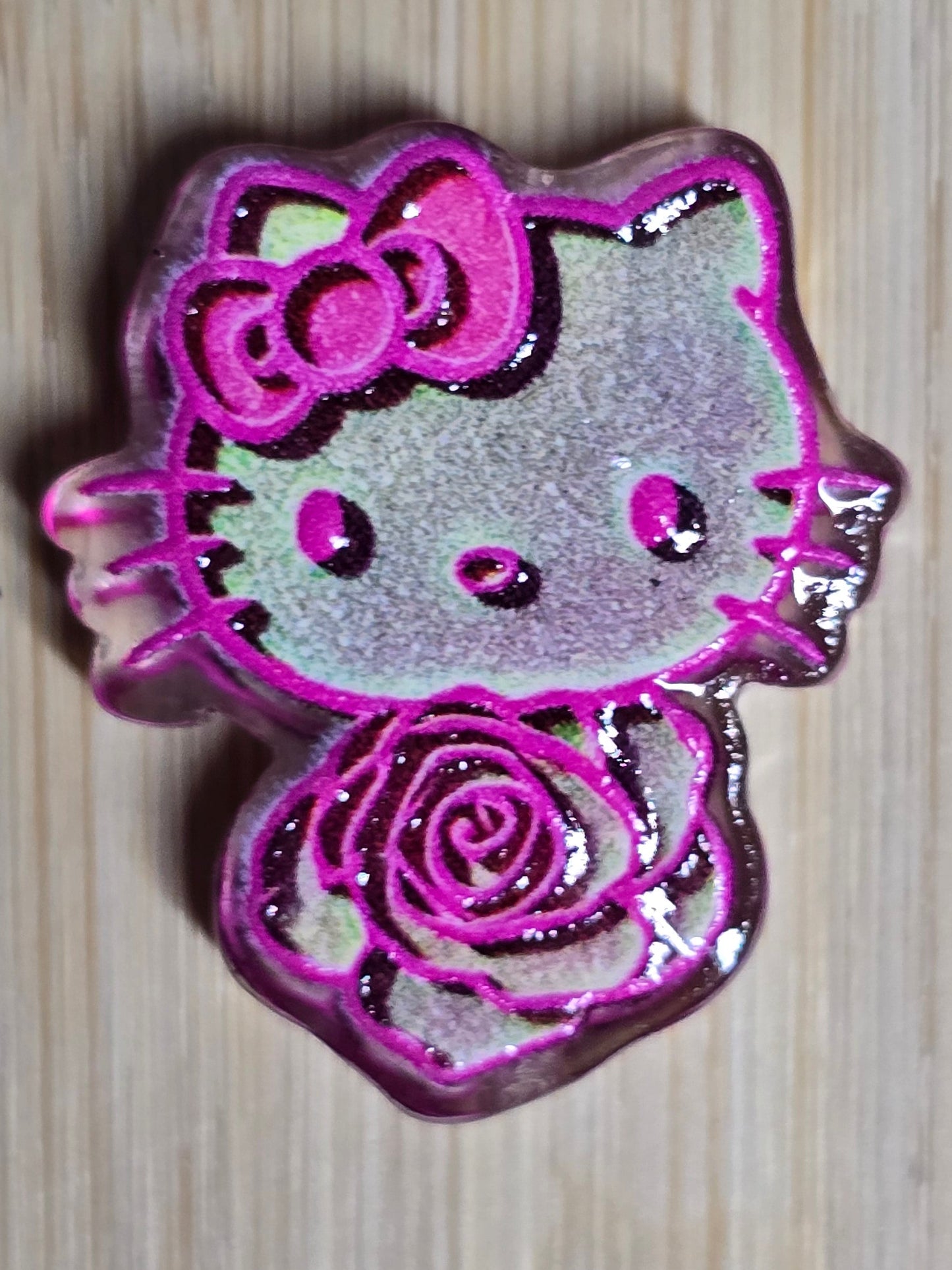 Acrylic focal beads- pink HK with rose