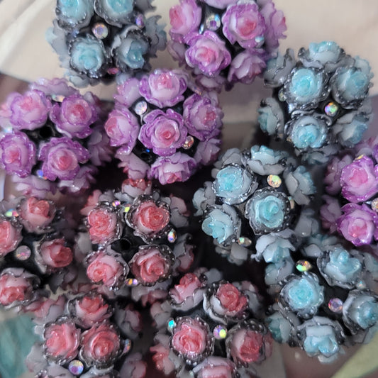 Flower beads- handmade 3D flowers in dark colors