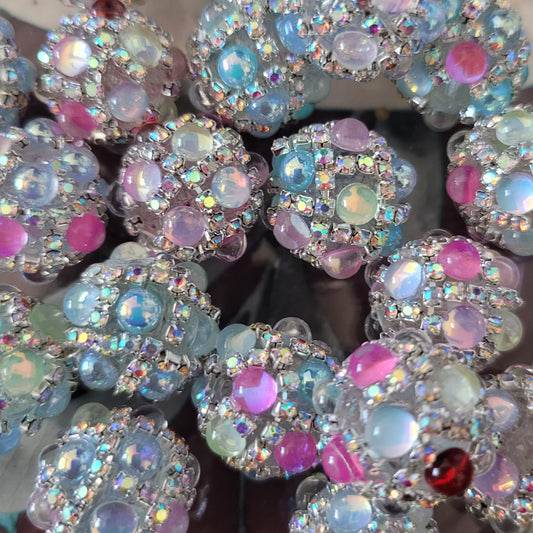 Acrylic beads- colorful gemstones with clear rhinestone accents- 6pcs