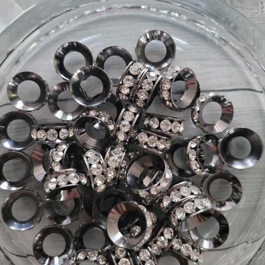 Spacer- large hole metal spacer clear rhinestone