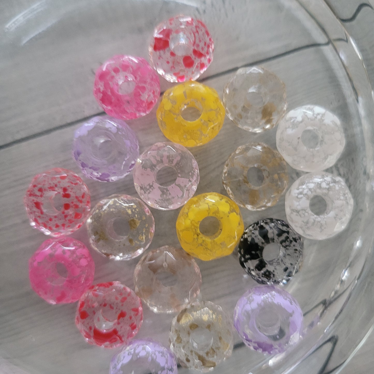 Spacer beads- colorful splatter pattern- big hole spacer