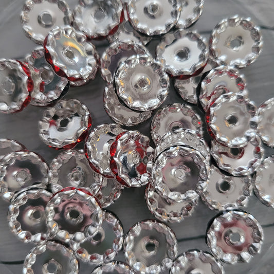 Spacer beads- 15mm red wave beads- silver