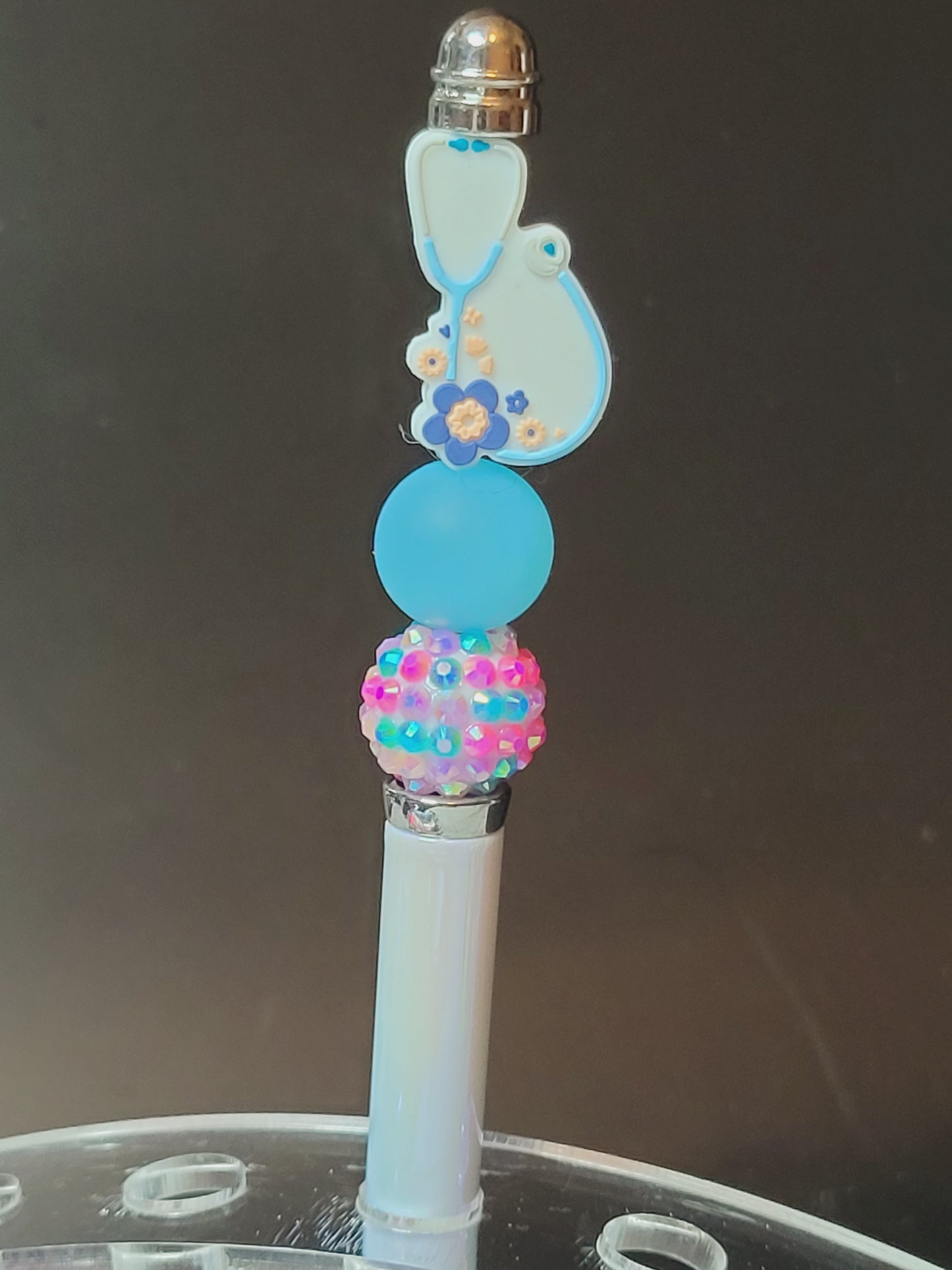 Pen blue stethoscope with flowers