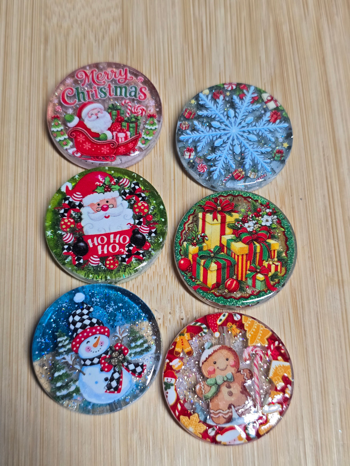 Acrylic flat round beads- christmas design