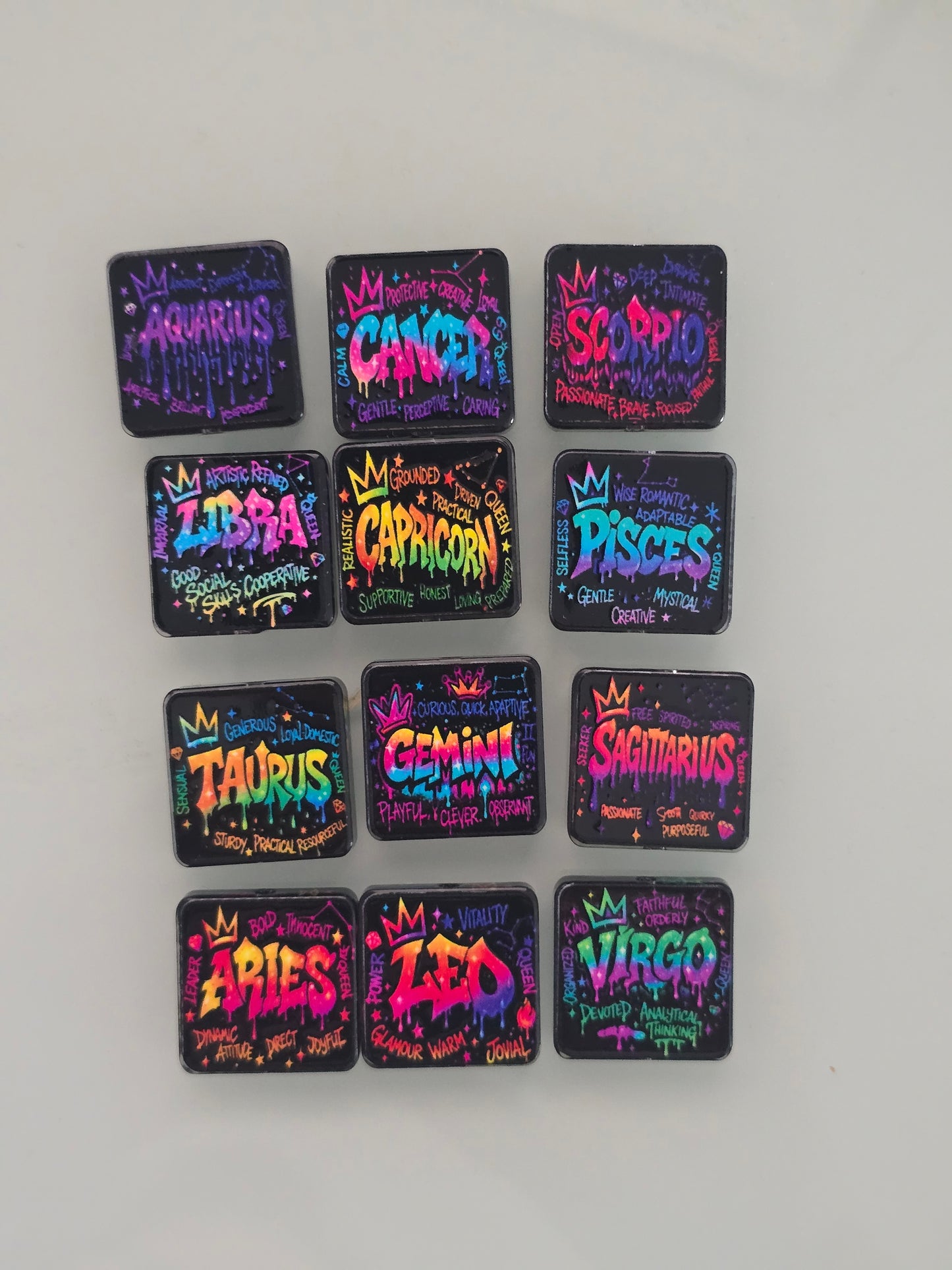 Acrylic focal beads bright colored zodiac signs