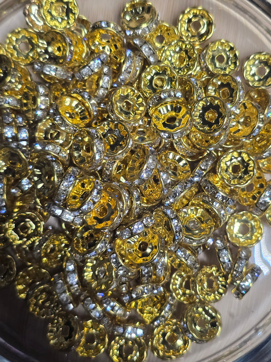 Spacer- 12mm gold clear rhinestone
