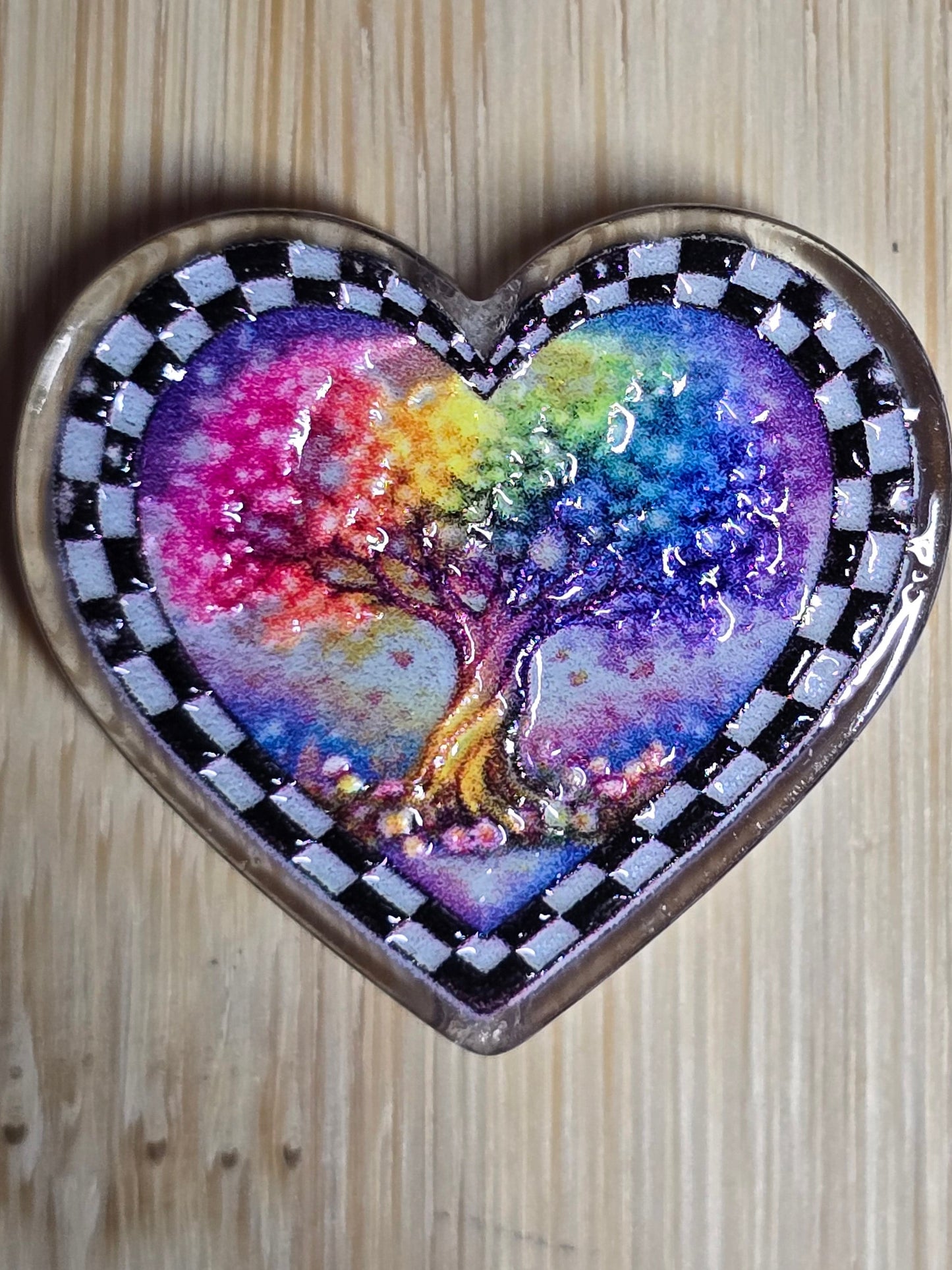 Acrylic focal beads-heart shaped rainbow tree