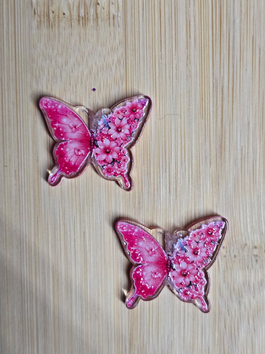 Focal- acrylic focal beads pink floral butterfly