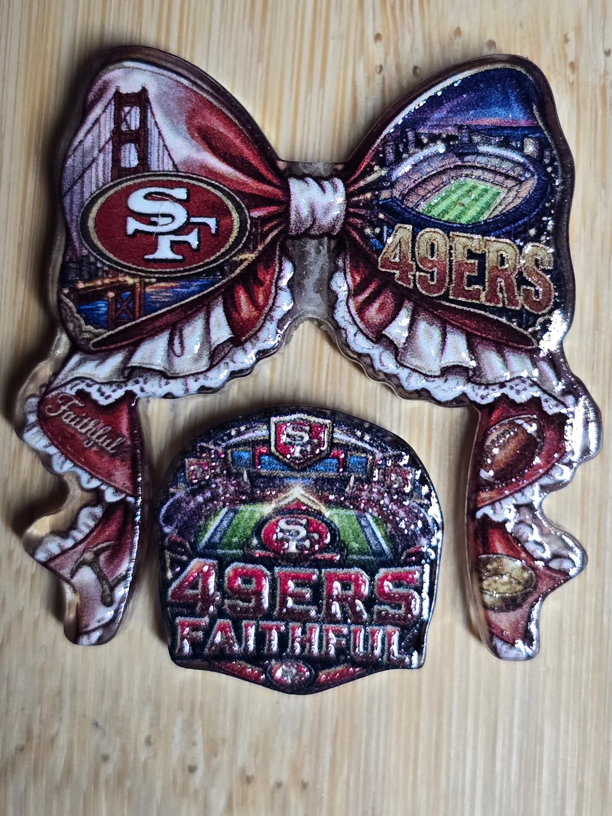 Acrylic focal beads 2pc bow set- football teams