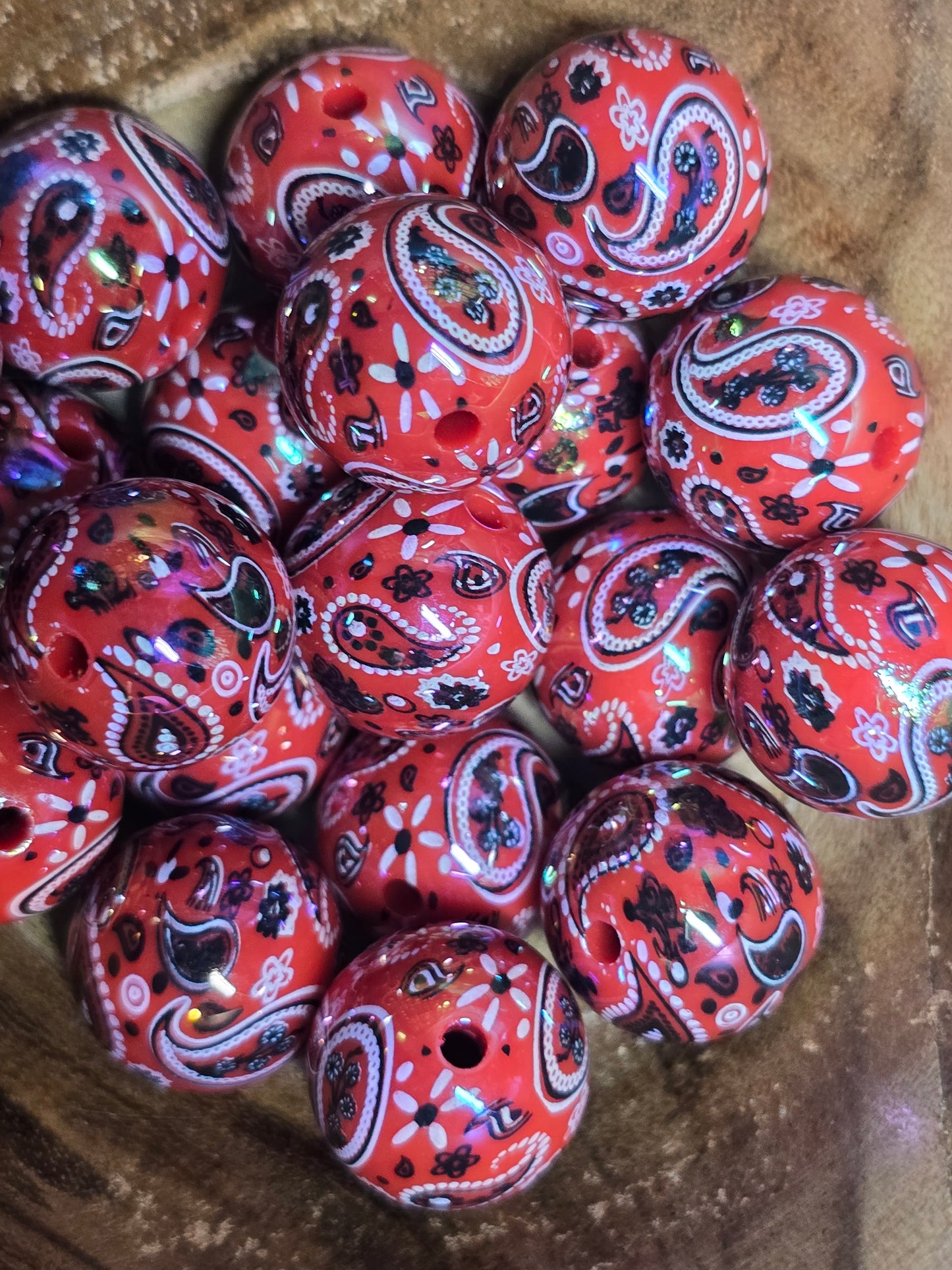 Acrylic beads dark pink paisley