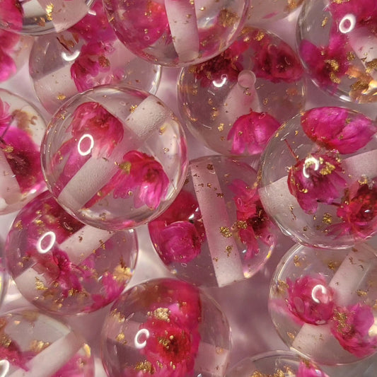 20mm acrylic beads with real dried flowers- 10pcs