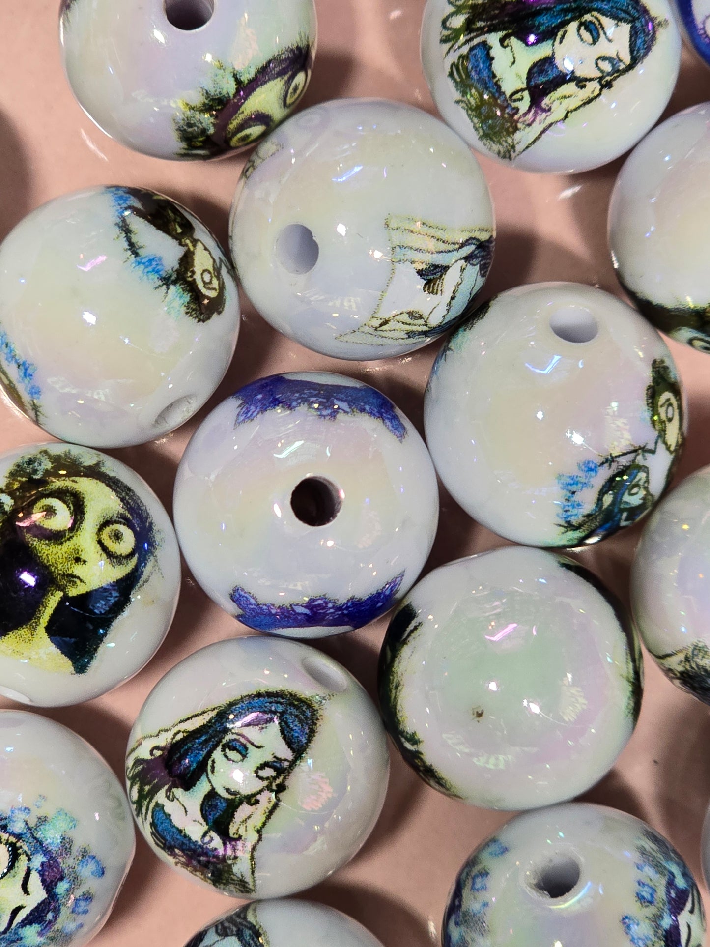 Acrylic 16mm white blue bride beads