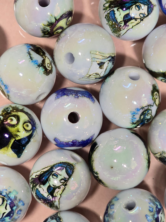 Acrylic 16mm white blue bride beads