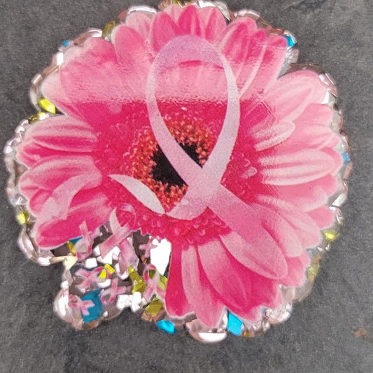 Acrylic flatback diy- pink daisy pink ribbon