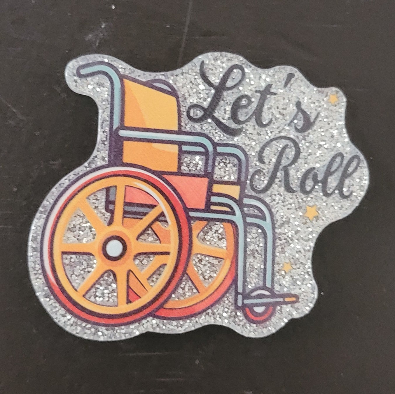 DIY acrylic flatback- orange wheel chair - Let's roll