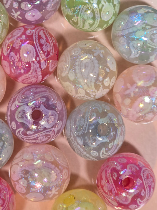 Acrylic beads 16mm colorful paisley