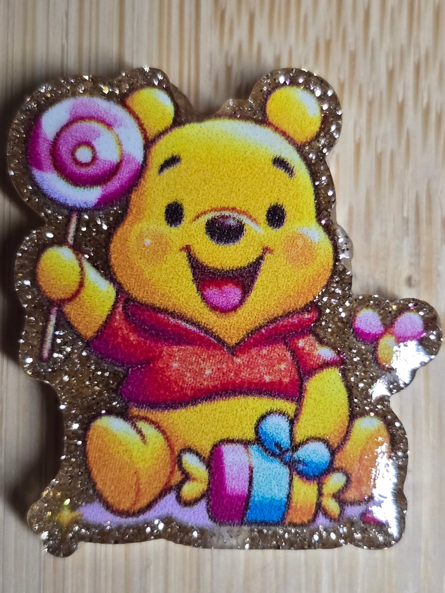Acrylic focal beads glitter DS bear