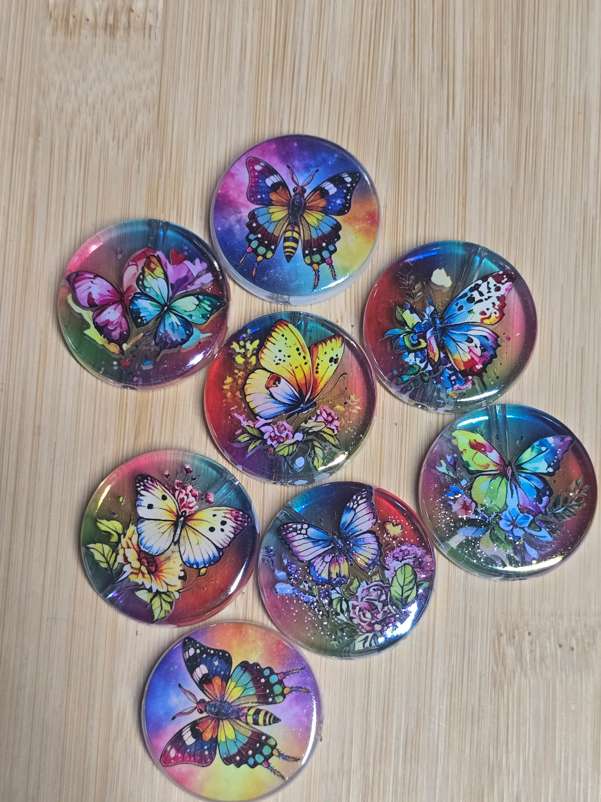 Acrylic focal beads- larger round set butterfly