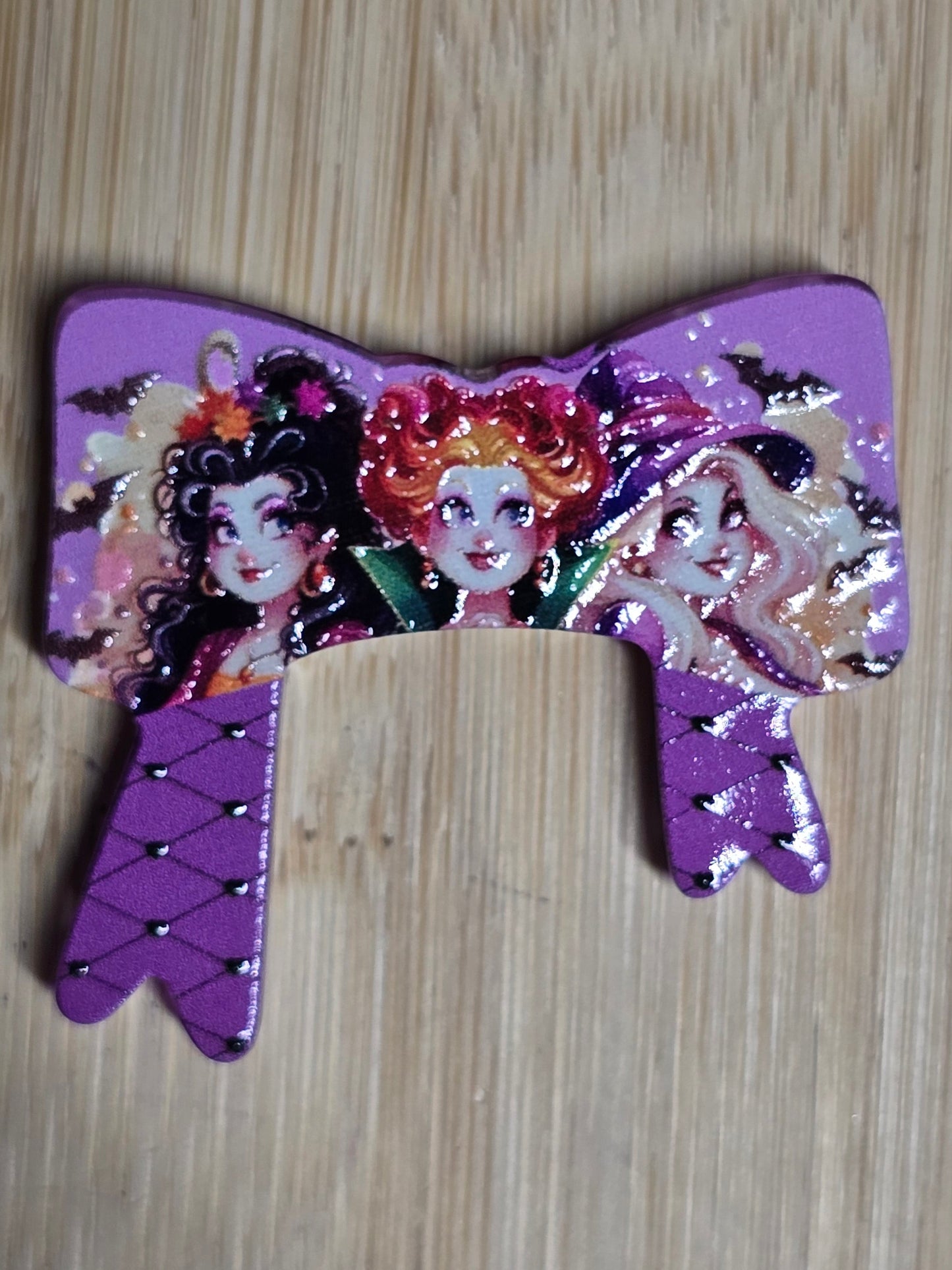 Acrylic focal beads- 3 sisters purple bow