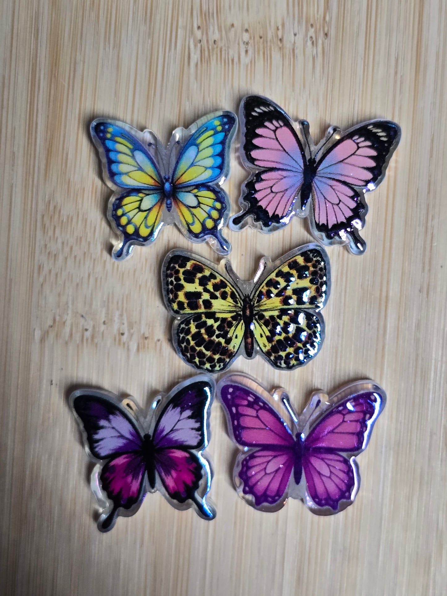 Acrylic focal beads colorful butterfly with oil slick coating