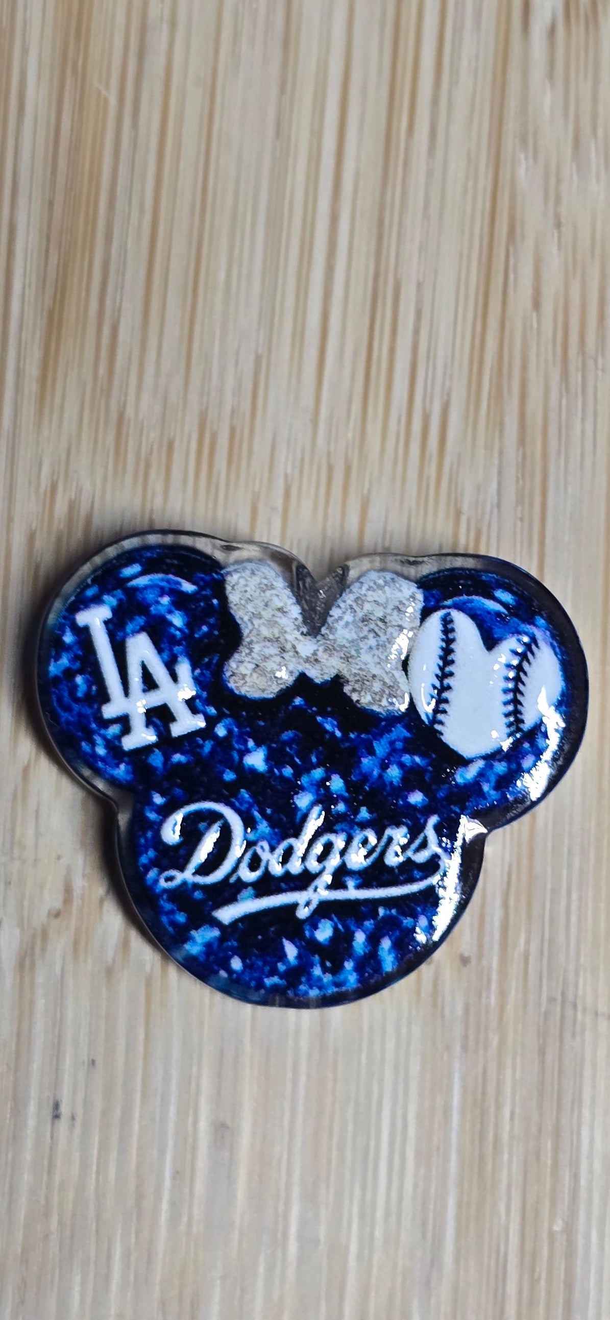 Acrylic focal beads mouse ears shaped blue baseball team